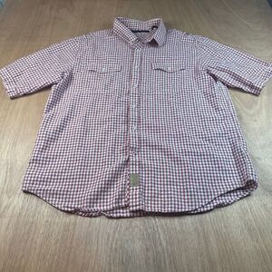 Sean John Mens Gingham Button Down Shirt Short Sleeve Red White 3XL